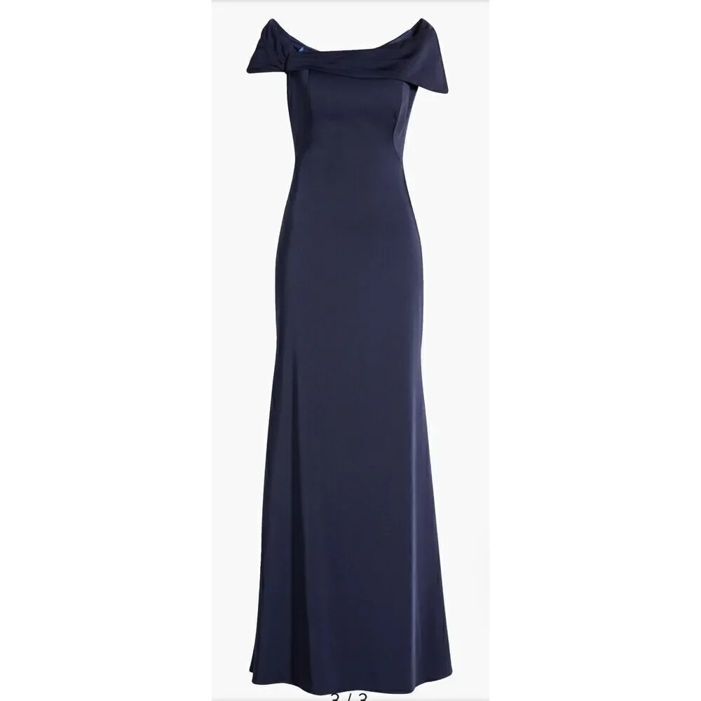 La Femme Off the Shoulder Gown in Navy Blue NWT Size 2